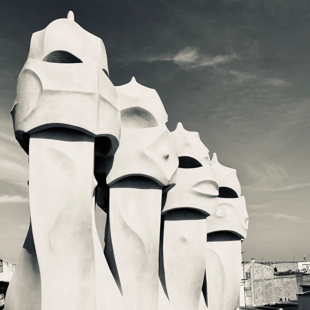 Photograph of a row of chimney pots on Casa Mila, Barcelona, taken with an iPhone